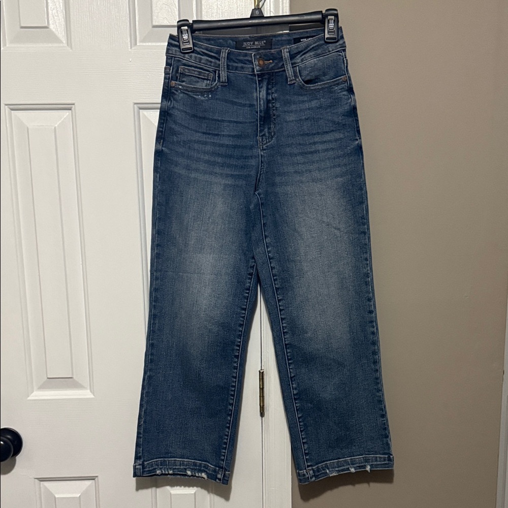 Judy Blue Los Angeles Distressed Wide Leg Jeans Sz 0/24 | Stretch High Rise - Picture 1 of 14
